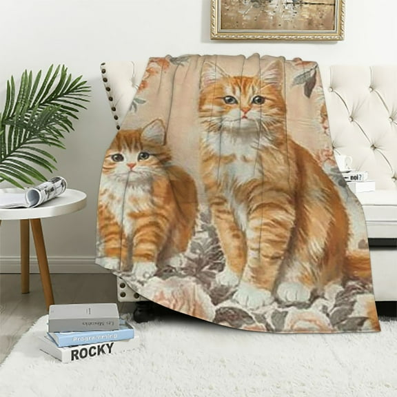 BCIIG Orange Cat Blanket for Couch,Bed,Sofa, Soft Cozy Orange Cat Throw Blanket for All Season Orange Cat Decor Orange Cat Gift, Flannel Plush Blanket Lightweight Comfy for Adult Kids 50x60in