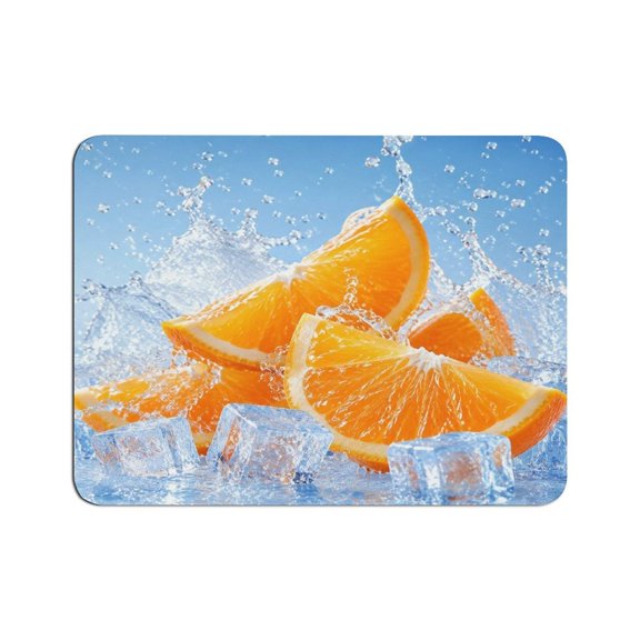 BCIIG Orange Slice Ice Splash Pattern Mouse Pad, Square Smooth Surface Desk Mat, Stitched Edge for Office, Laptop, Computer, Home,