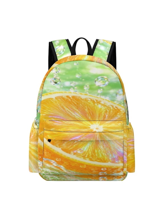 Orange Slice Splash Bubble Pattern Printed Oxford Backpack, Large Capacity Laptop Backpack, Water Resistant, Travel Daypack for College Work Commuting Adults,