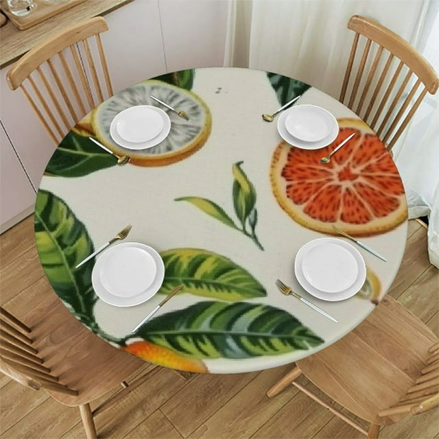 BCIIG Oranges Leaves Round Table Cover Stain Resistant Washable Indoor