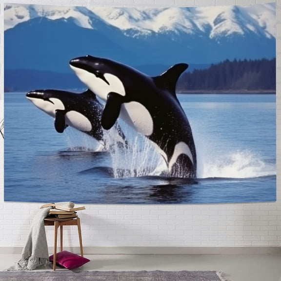 BCIIG Orca Mountain Wildlife Tapestry Wall Hanging Unique Style Graphic Tapestries Home Wall Decor Art for Living Room Bedroom Apartment Farmhouse Dorm 40x30inch