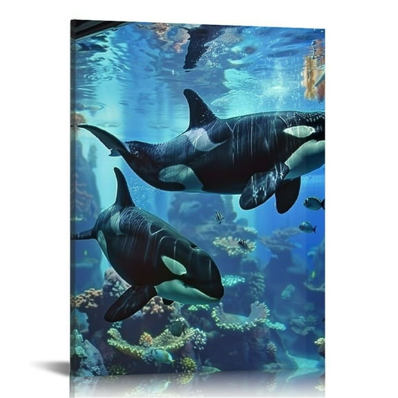 BCIIG Orca Whales Fish Tank Ocean Fine Art Aesthetic Poster Print Wall Painting for Home Office Decor 12x16 in