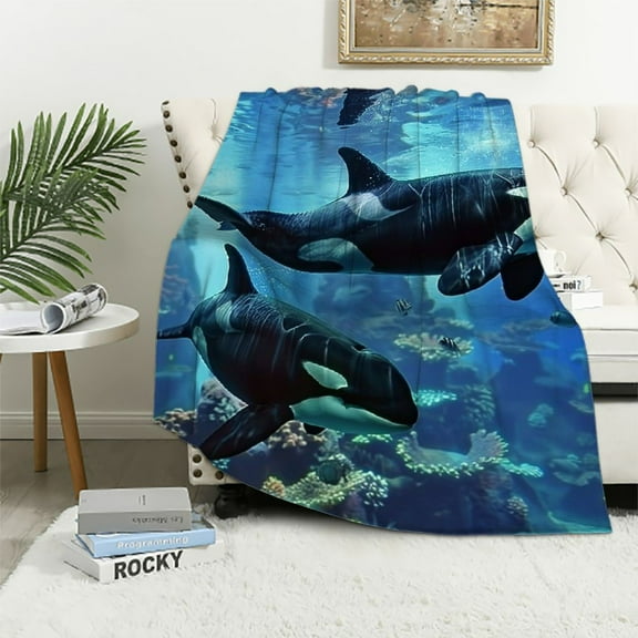 BCIIG Orca Whales Fish Tank Ocean Warm Lightweight Blanket Soft Fleece Blankets All Seasons Sofa Decor Gift 40x50in