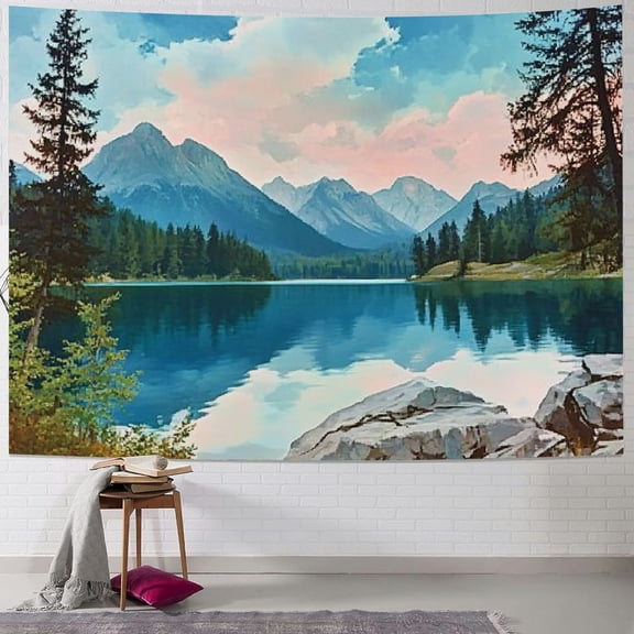 BCIIG Outdoor Tapestry, Lake Forest Mountains National Park Slovakia Europe Dramatic Overcrast Sky Idyllic, Wide Wall Hanging for Bedroom Living Room Dorm 60x50inch