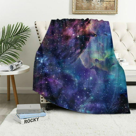 BCIIG Outer Space Soft Flannel Fleece Throw Blanket, Galaxy Stars in Space Celestial Astronomic Planets in The Universe Milky Way, Cozy Plush for Indoor and Outdoor Use, White