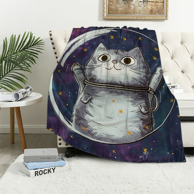 BCIIG Outer Space Soft Flannel Fleece Throw Blanket, Scottish Fold Cat