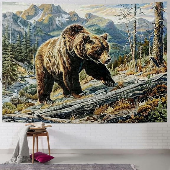 BCIIG Over The Top Grizzly Brown Bear Blanket by Terry Doughty - Wildlife Lodge Cabin Gift Tapestry Throw Woven from Cotton