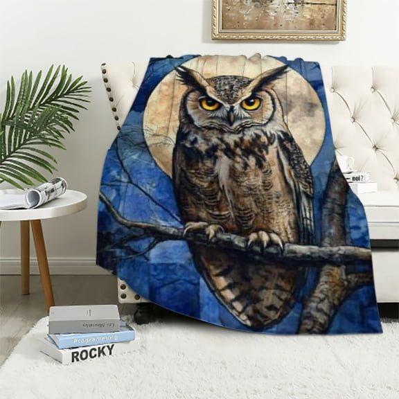 BCIIG Owl Blanket Gifts for Adults Kids Soft Warm Lightweight Cozy Flannel Moonlight Animal Throw Blankets for Bed Sofa Couch Living Room Decor 50x60in