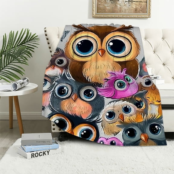 BCIIG Owl Blanket Gifts - Cute Throw Blanket for Kids & Adults - Blue Soft Fuzzy Blankets for Couch, Office 40x50in