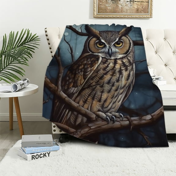 BCIIG Owl Blanket Owl Gifts for Kids Throw Blanket,Owl Gifts Bedding Decor Moonlight Owl on Tree Branch Flannel Throw Blanket,Owl Stuff Lightweight Warm Soft Blanket for Bed Sofa Office 50x60in