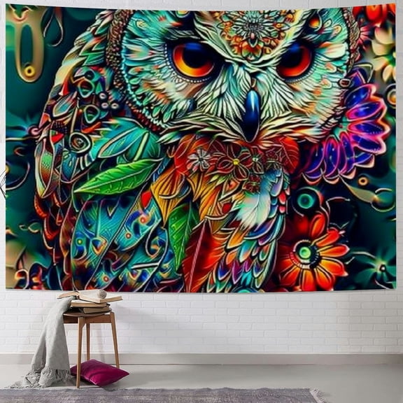BCIIG Owl Flower Psychedelic Art Tapestry Wall Hanging Unique Style Graphic Tapestries Home Wall Decor for Living Room Bedroom Apartment Farmhouse Dorm 50x40inch