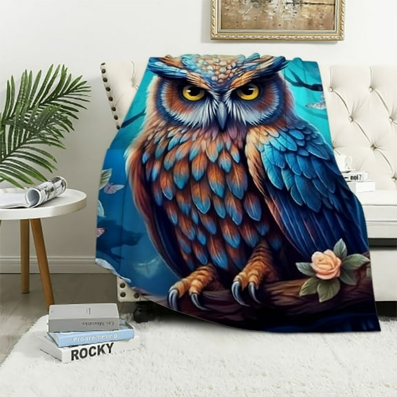 BCIIG Owl Flowers Full Moon Lightweight Soft Fleece Blanket for All Seasons, Throw Blanket for Living Rooms Sofa Decor, Cow Gifts Blanket with Multiple Sizes 40x50in