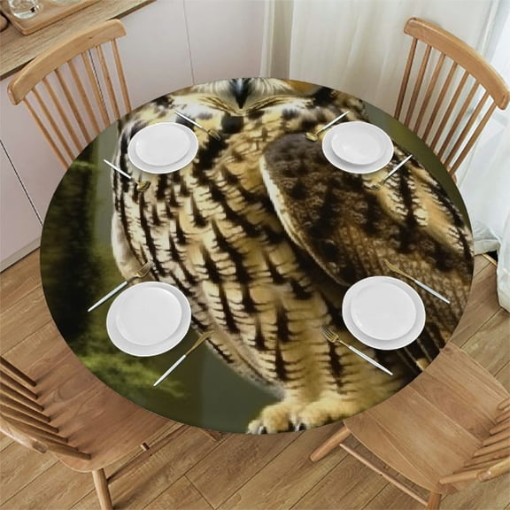 BCIIG Owl Moss Tree Branch Round Tablecloth - Stain Resistant, Washable - Perfect for Indoor, Outdoor, Kitchen, Dining, Wedding, Parties - Home Kitchen Outdoor Decoration - Various Sizes Available