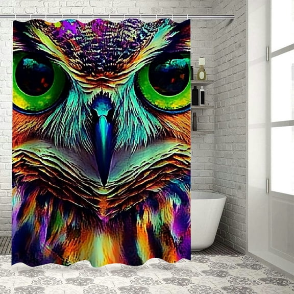 BCIIG Owl Psychedelic Art Bathroom Décor Set with Hooks, Graphic Print Polyester Stylish Shower Curtain Set, Home Bathtubs Bathroom Decoration with Hooks,, Waterproof, Machine Washable