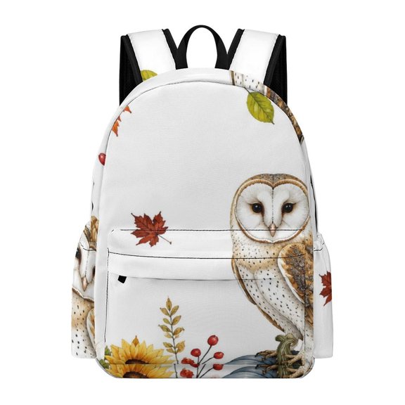BCIIG Owl Pumpkin Falling Leaves Watercolor Art Printed Oxford Backpack, Large Capacity Laptop Backpack, Water Resistant, Travel Daypack for College Work Commuting Adults,