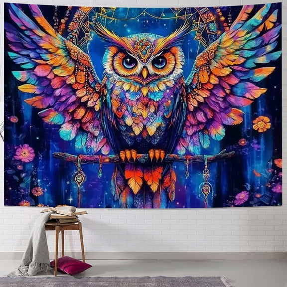 BCIIG Owl Tapestry  Psychedelic Owl Tapestry Trippy Dreamcatcher Tapestry Floral Flower Tapestry Wall Hanging Decor for Home 40x30inch