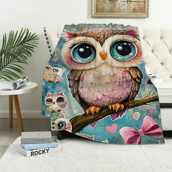 BCIIG Owl Throw Blanket Small Blanket for Kids, Girls & Boys - Soft Plush Blankets for Bed, Couch, Sofa - Brown Cute Fuzzy Throws Gifts 50x60in