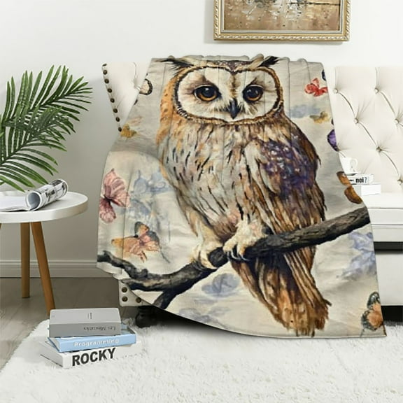 BCIIG Owl Throw Blanket, Soft Plush Flannel Fleece Owl Blanket for Girls, Cozy Fuzzy Watercolor Owl Blanket Throw, Owl Blanket Gifts with Flowers Butterflies Pattern for Teens Bed Sofa Couch 40x50in