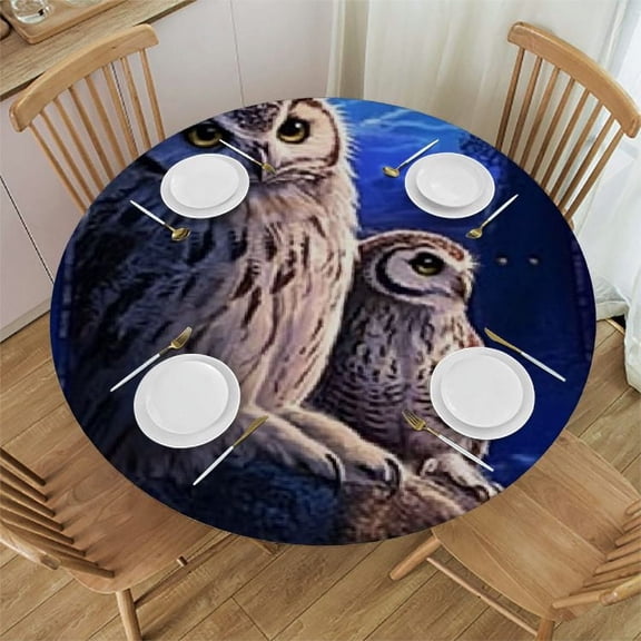 BCIIG Owls Full Moon Fantasy Art Round Tablecloth Stain-Resistant Washable 100% Polyester Great for Home Kitchen Parties Holiday Dinner Table Cloth 42"-46