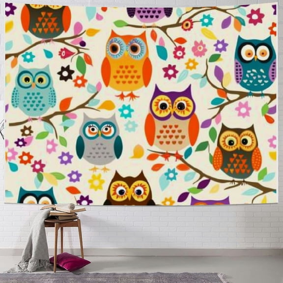 BCIIG Owls Retro Tapestry Wall Hanging Unique Style Graphic Tapestries Home Wall Decor Art for Living Room Bedroom Apartment Farmhouse Dorm Short Plush 60x50inch