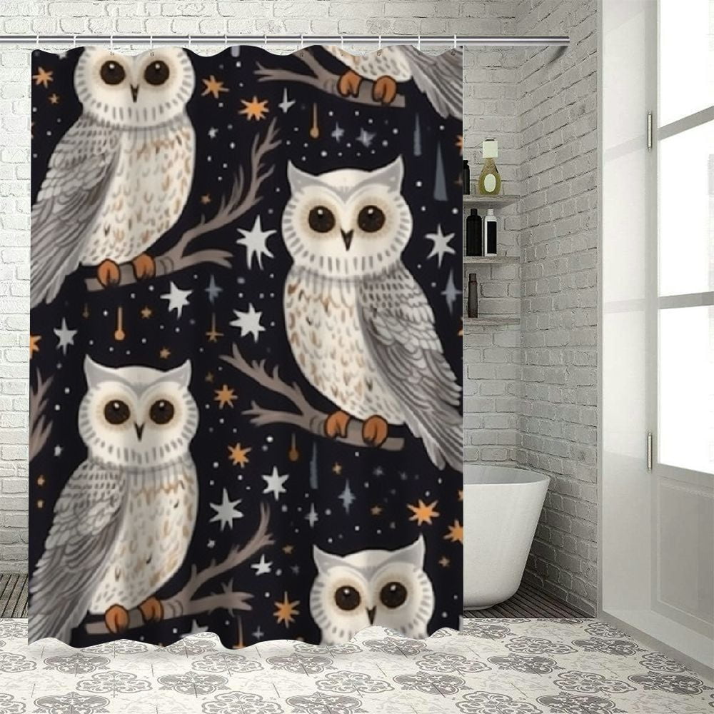 BCIIG Owls Stars Moon Bathroom Decor Set with Hooks Polyester Fabric