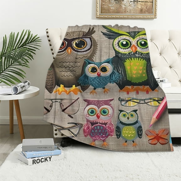 BCIIG Owls Theme Warm Lightweight Soft Fleece Throw Blanket for All Seasons - Flannel Material Blanket Ideal for Living Rooms, Sofa Decor, and Cow Gifts, Available in Multiple Sizes 40x50in