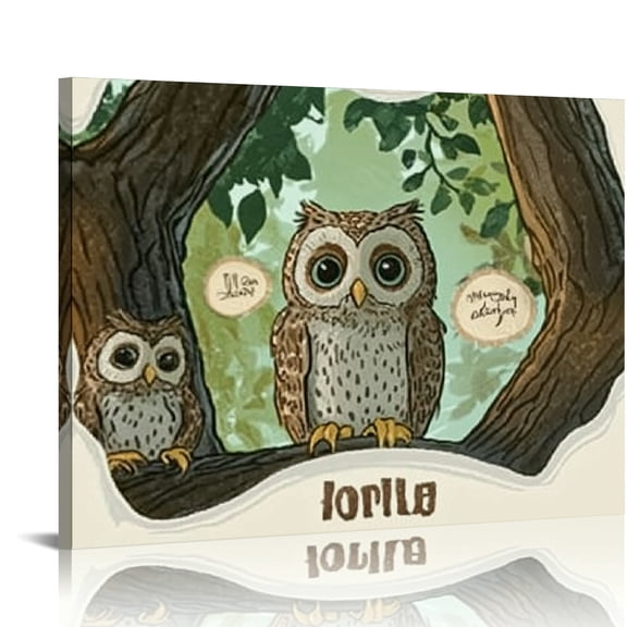BCIIG Owls Trees Illustration Canvas Prints Wall Art Home Decor 16x12in