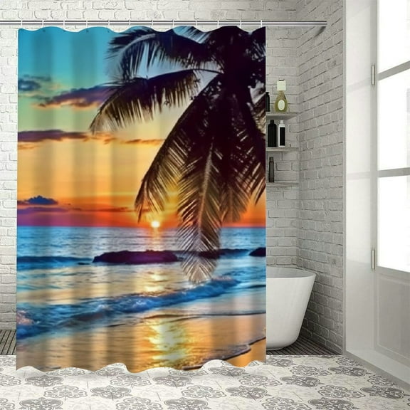 BCIIG Palm Tree Beach Sunset Bathroom Decor Set Polyester Fabric Fashion Shower Curtain with Hooks 36"x72