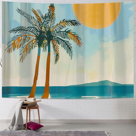 BCIIG Palm Tree Sun Beach Tapestry Wall Hanging Unique Style Graphic Tapestries Home Wall Decor Art for Living Room Bedroom Apartment Farmhouse Dorm 40x30inch