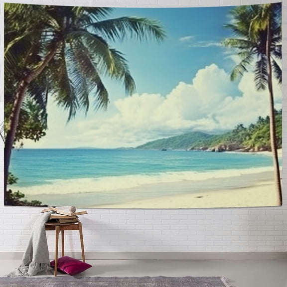 BCIIG Palm Tree Tapestry King Size, Summer Beach Vintage Style Tropical Sunset Picture Print, Wall Hanging Bedspread Bed Cover Wall Decor, 50x40inch
