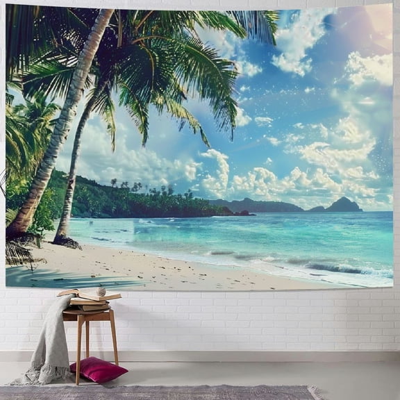 BCIIG Palm Tree Tapestry, Summer Beach Vintage Style Tropical Sunset Picture Print, Wide Wall Hanging for Bedroom Living Room Dorm,