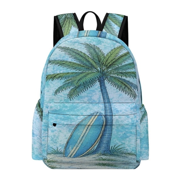 BCIIG Palm Tree And Vintage Surfboard Retro Beach Seamless Pattern Printed Oxford Backpack, Large Capacity Laptop Backpack, Water Resistant, Travel Daypack for College Work Commuting Adults, 42x30x1