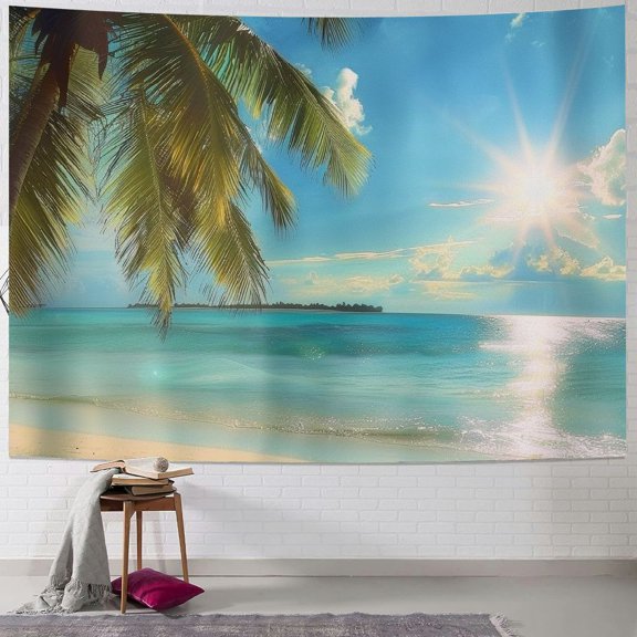 BCIIG Palm Trees Sun Beach Tapestry Wall Hanging Unique Style Graphic Tapestries Home Wall Decor Art for Living Room Bedroom Apartment Farmhouse Dorm 60x50inch