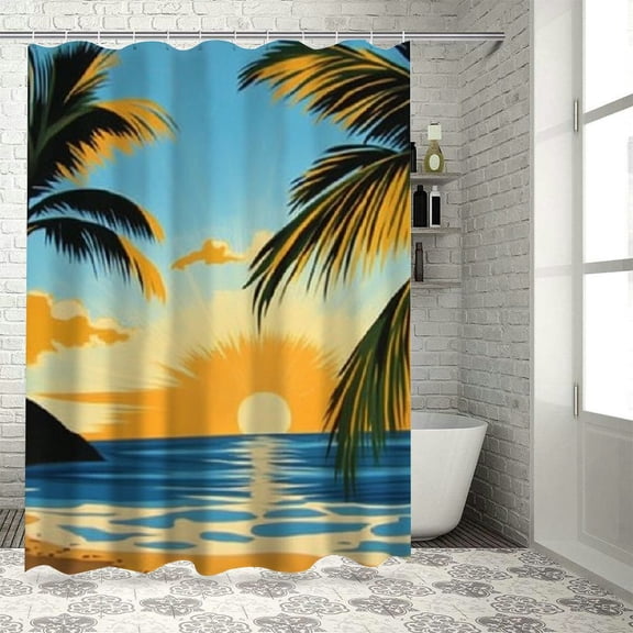 BCIIG Palm Trees Sunset Beach Chic Modern Bathroom Shower Curtain 36"x72