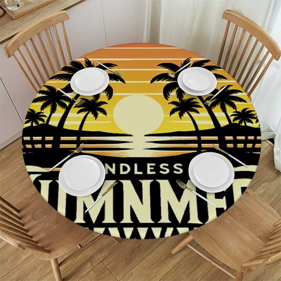 BCIIG Palm Trees Sunset Beach Round Table Cover Stain Resistant Washable Indoor Outdoor Tablecloth Kitchen Dining Wedding Parties Waterproof 100% Polyester Fiber 54-58