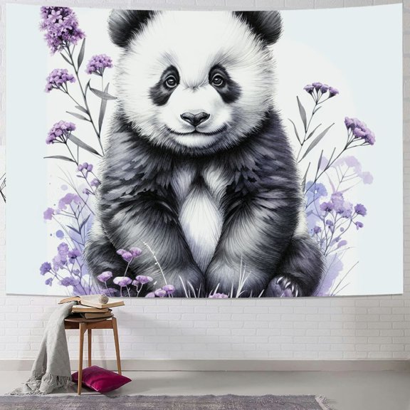BCIIG Panda Bear Flowers Tapestry Wall Hanging Unique Style Art for Home Decor Living Room Bedroom Dorm, Polyester Fabric HD Printing Easy to Hang 40x30inch