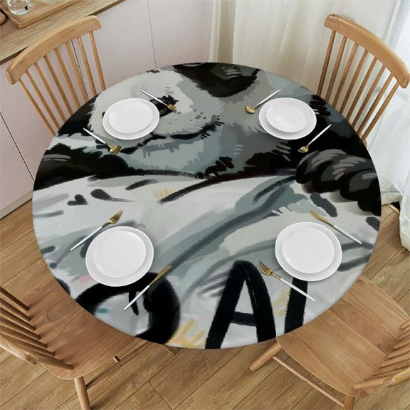 BCIIG Panda Bear Girl Round Tablecloth Stain Resistant and Washable for Indoor Outdoor Dining Wedding Parties - 100% Polyester Table Cover for Picnic Kitchen Farmhouse Decor 31"-35