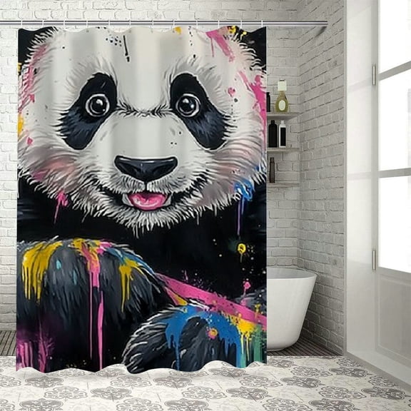 BCIIG Panda Bear Graffiti Art Bathroom Decoration Set Luxury Polyester Cloth Shower Curtain Set with Hooks 36"x72