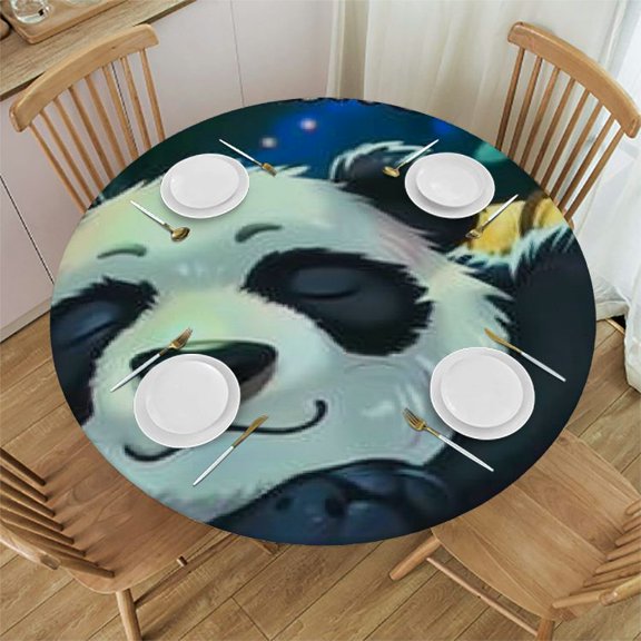 BCIIG Panda Bear Round Tablecloth | Stain Resistant, Washable | Indoor Outdoor Table Cover for Kitchen, Dining, Parties | 100% Polyester Waterproof Picnic Camping | Various Sizes Available 31"-35