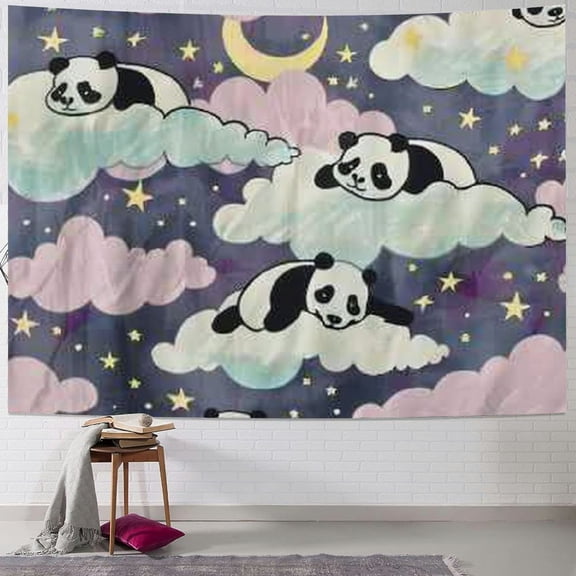 BCIIG Panda Bears Stars Clouds Tapestry Wall Hanging Unique Style Graphic Tapestries Home Decor for Living Room Bedroom Apartment 40x30inch