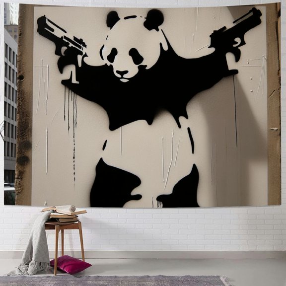 BCIIG Panda Guns Street Art Tapestry Wall Hanging Unique Style Graphic Tapestries Home Wall Decor for Living Room Bedroom Apartment Farmhouse Dorm 40x60inch