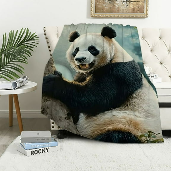 BCIIG Panda All Season Bed Blanket Twin Cute Animal Flannel Fleece Throw Blanket for Sofa Couch Panda Bear Printed Fuzzy Blanket Room Decor Black White Plush Blanket 50x60in