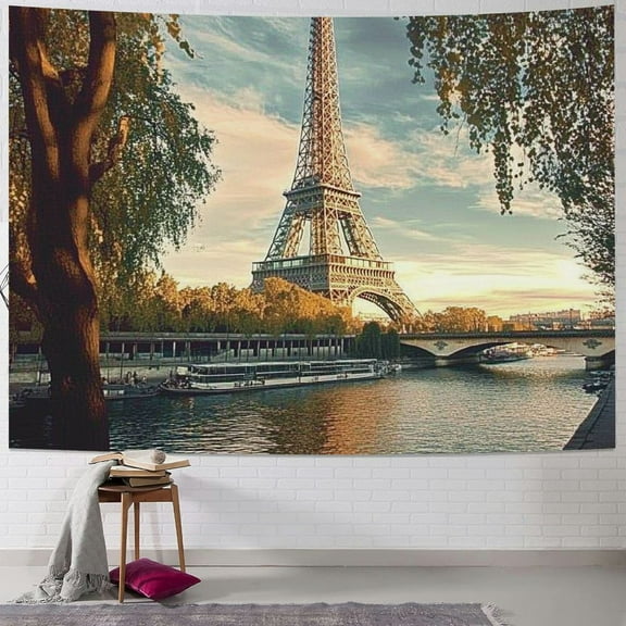 BCIIG Paris Tapestry,Seine River Picture France European Landmark Image, Wall Hanging for Bedroom Living Room Dorm Decor 40x30inch