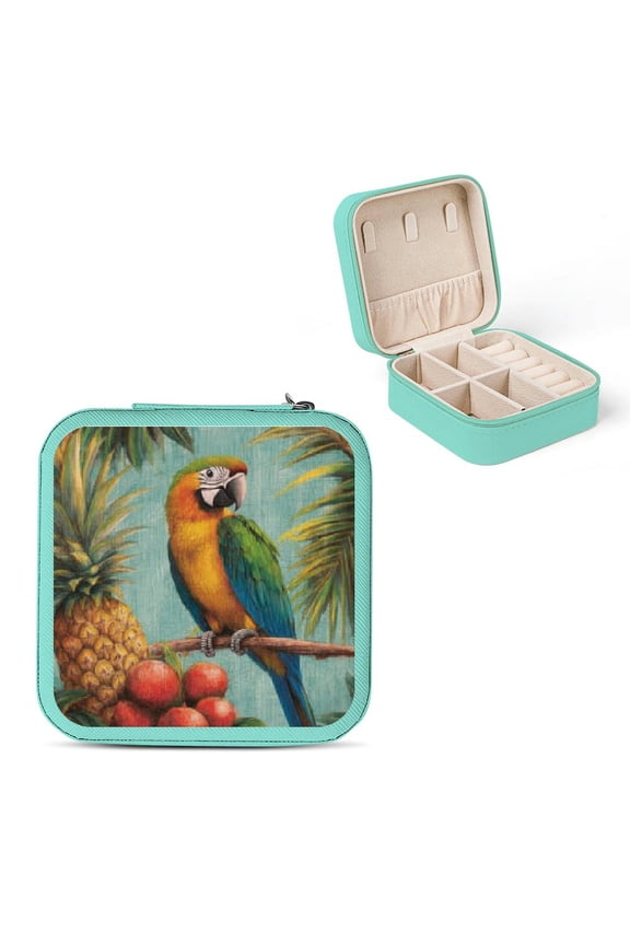 Parrot Branch Pineapple Valentine's Day Gifts Jewelry Box for Bridesmaid and Travel Essentials Green