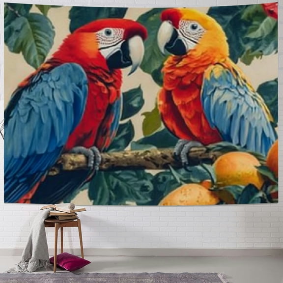 BCIIG Parrots Tree Branch Fruit Tapestry Wall Hanging Unique Style Graphic Tapestries Home Wall Decor Art for Living Room Bedroom Apartment Farmhouse Dorm 40x60inch