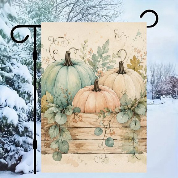 BCIIG Pastel Pumpkin Crate Botanical Watercolor Garden Flag, Double Sided Garden Banner, Clear Print, Easy Display, Outdoor Yard Porch Decor for Family Friends Neighbors,