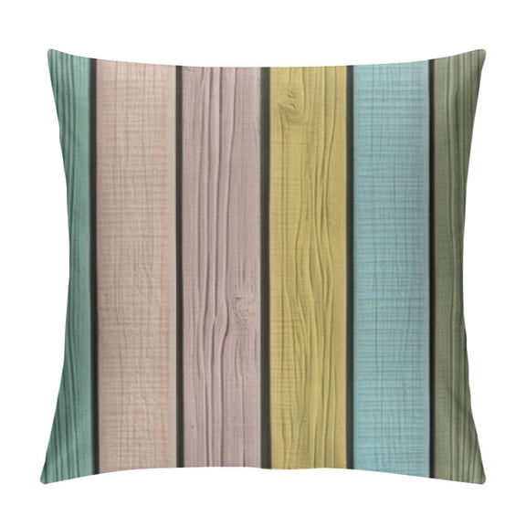 BCIIG Pastel Throw Pillow Cushion Cover, Colorful Old Wooden Planks Timber Texture Rustic Farmhouse Country Life Theme Print, Decorative Square Accent Pillow Case,  12x12in