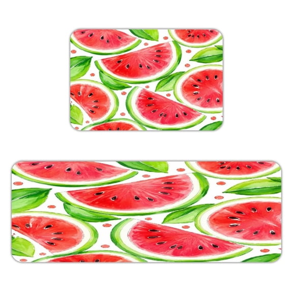 BCIIG Pastel Watermelo Kitchen Mats for Floor, Sets of 2, Soft Washable, Clear Print, Non Skid Waterproof Kitchen Rug for Sink Floor Sink Laundry Bar Office Room Home Cooks