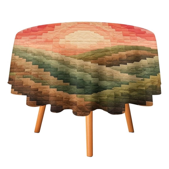 BCIIG Patchwork Quilt Mountain Sunset Landscape Geometric Art Table Cloth, Waterproof Oil-Proof, Wipeable Spill-Proof Table Cover for Dining Table, Heavy Duty Durable Tablecloth for Kitchen, Party, P