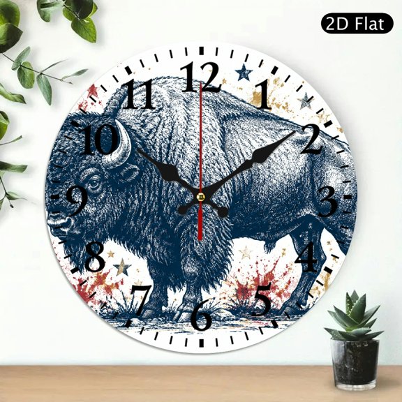 BCIIG Patriotic Bison Art Decor Gift, Silent Mechanical Movement Battery Operated (Not Include AA Batteries Not Included), Lobby Corridor Dining Room Bedroom Office Classroom